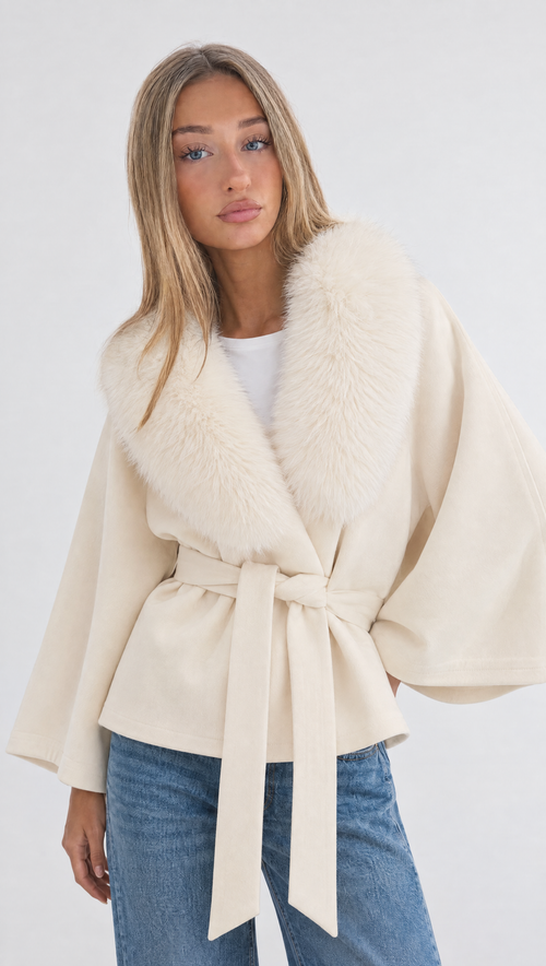 Celine Kimono-Mantel mit Fellkragen