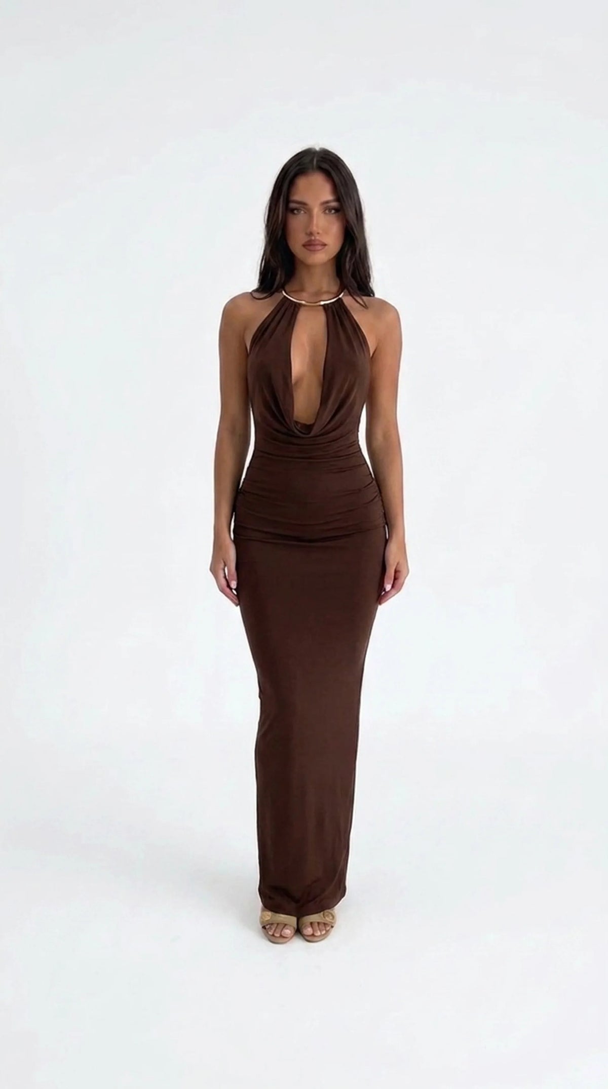 Halter Cutout Deep-V Fishtail Dress