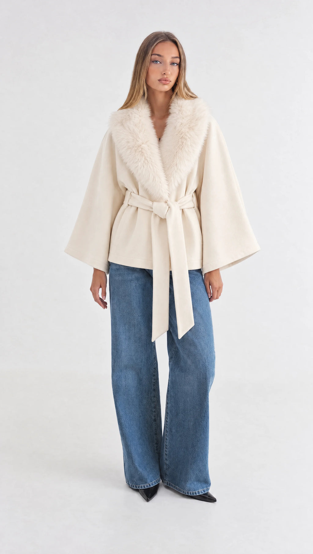 Celine Kimono-Mantel mit Fellkragen