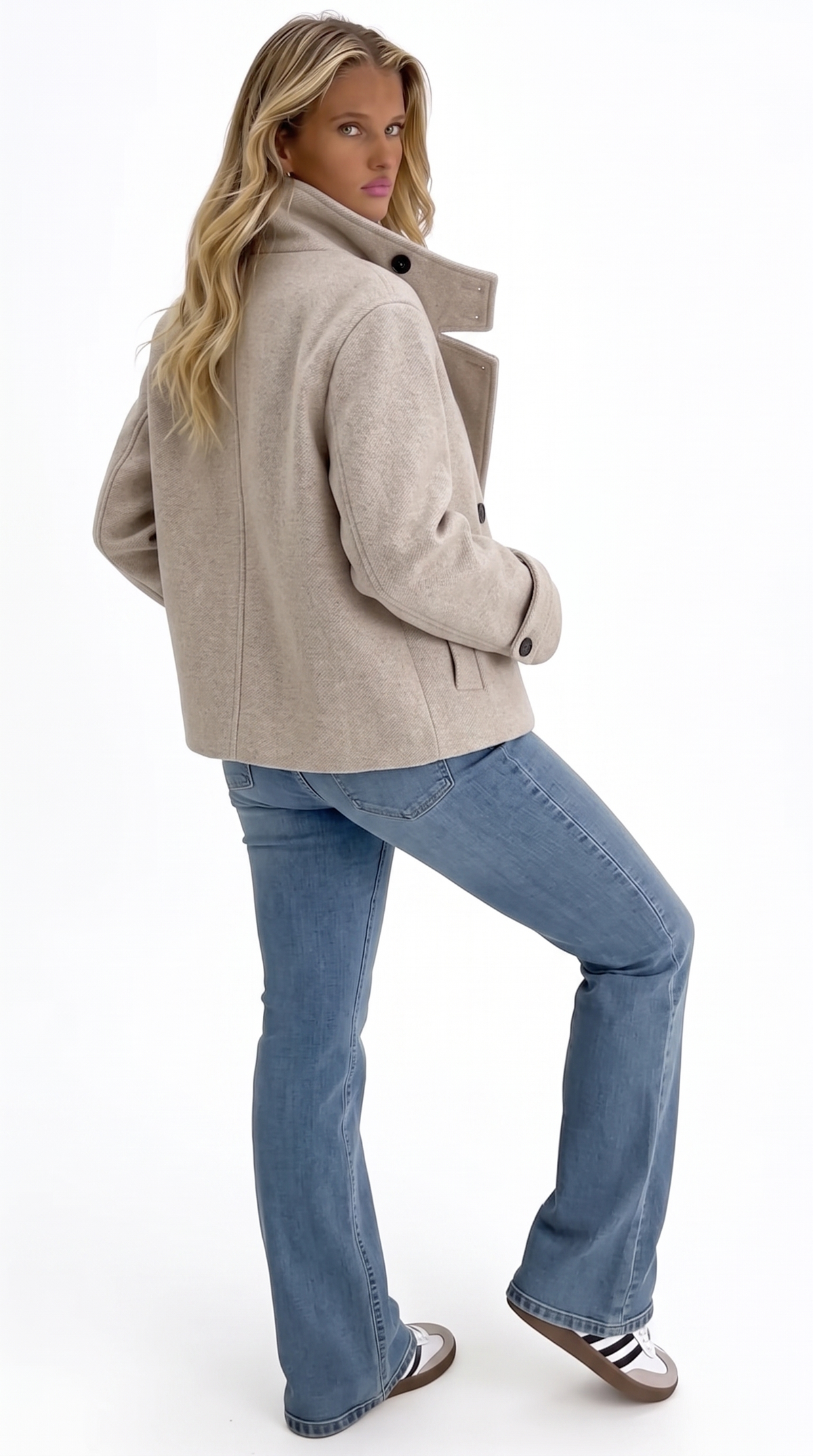 Boucle-Jacke mit asymmetrischem Kragen — Sand