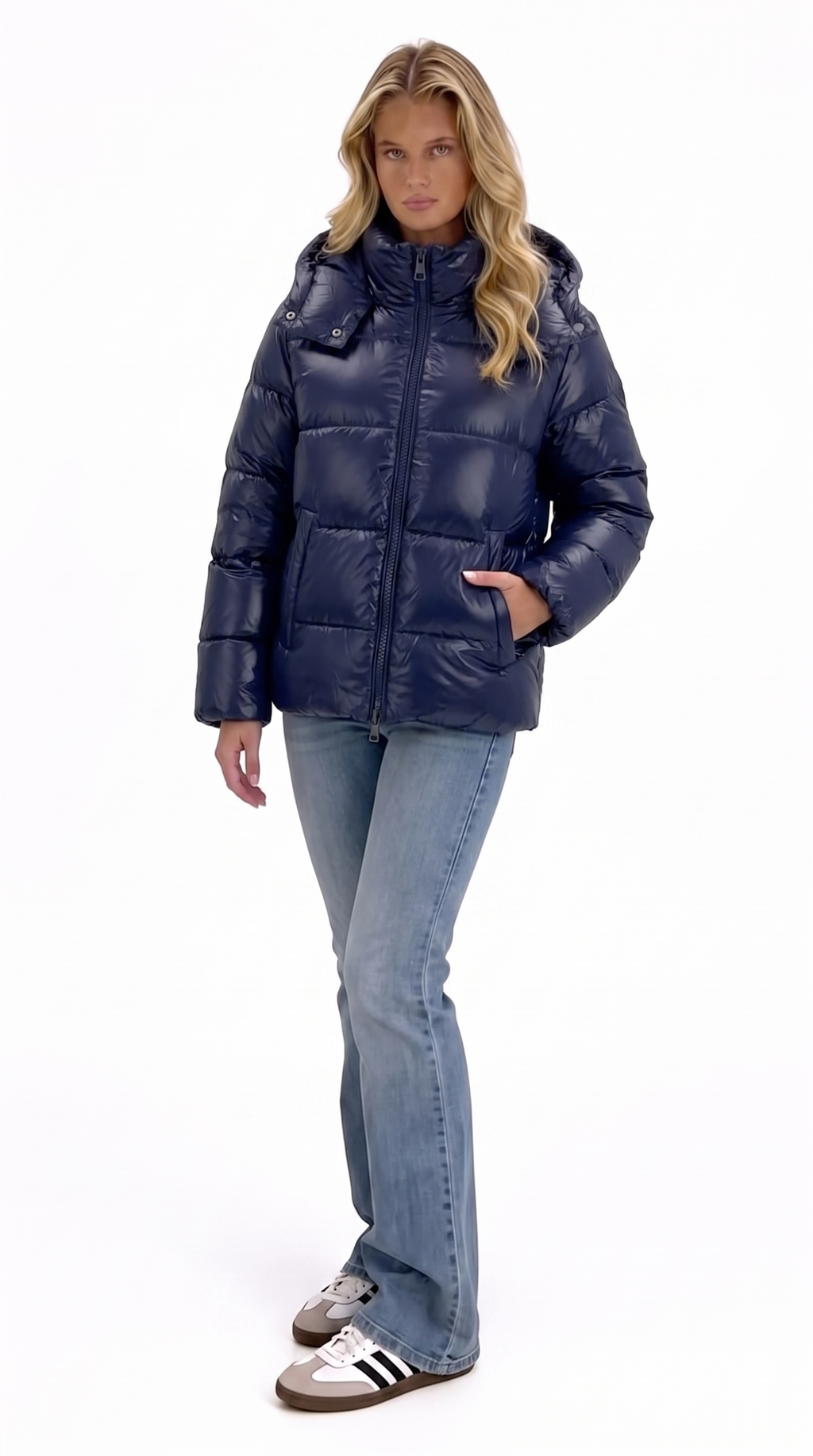 Steppjacke mit Kapuze — Navy Glanz
